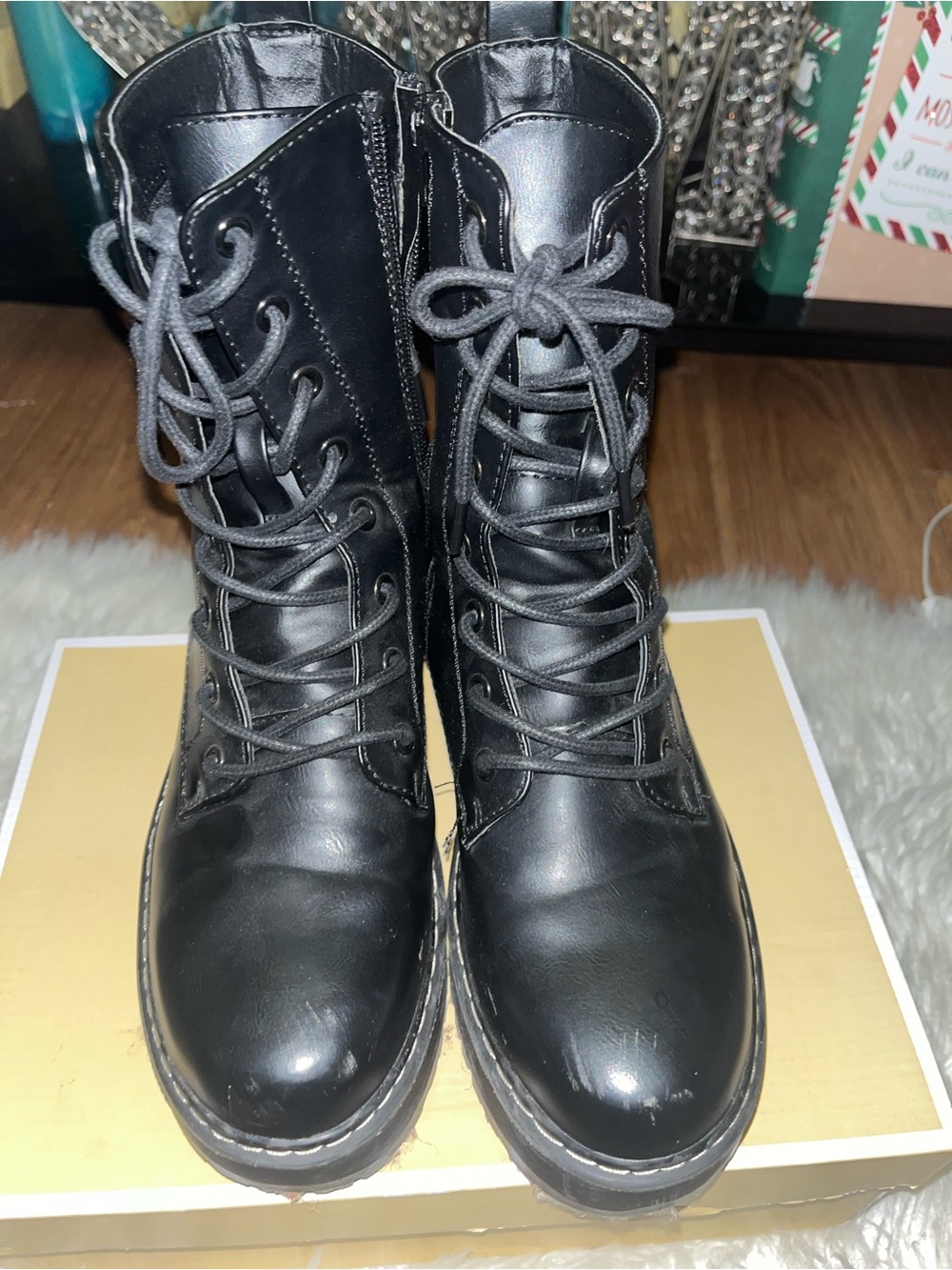 Black Lace-Up Combat Boots for Women